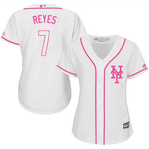 Mets #7 Jose Reyes White/Pink Fashion Women's Stitched MLB Jersey - Click Image to Close
